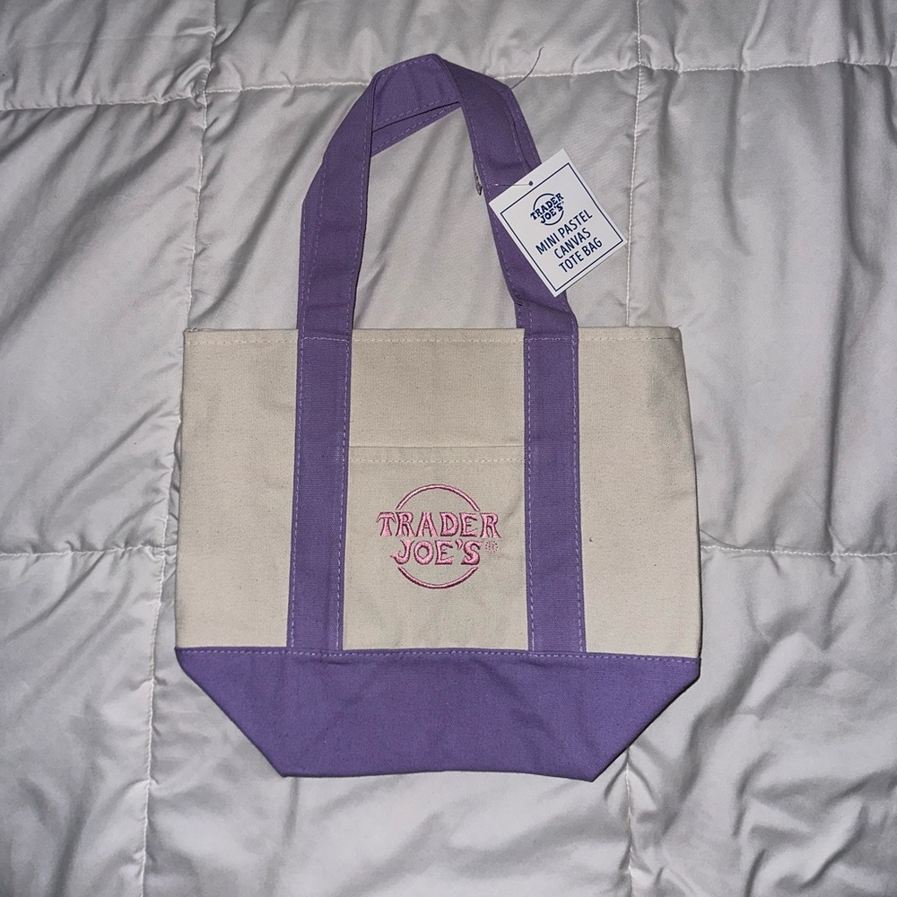Trader Joe’s pastel purple mini tote canvas bag